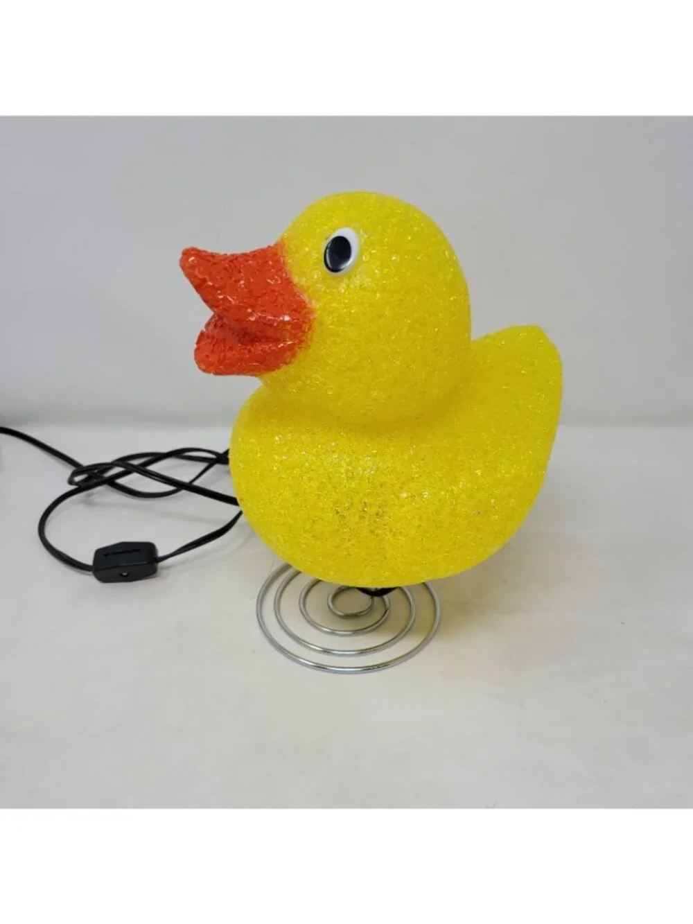 Vintage Yellow Beaded Acrylic Duck Table Lamp Retro Rubber Popcorn Plastic